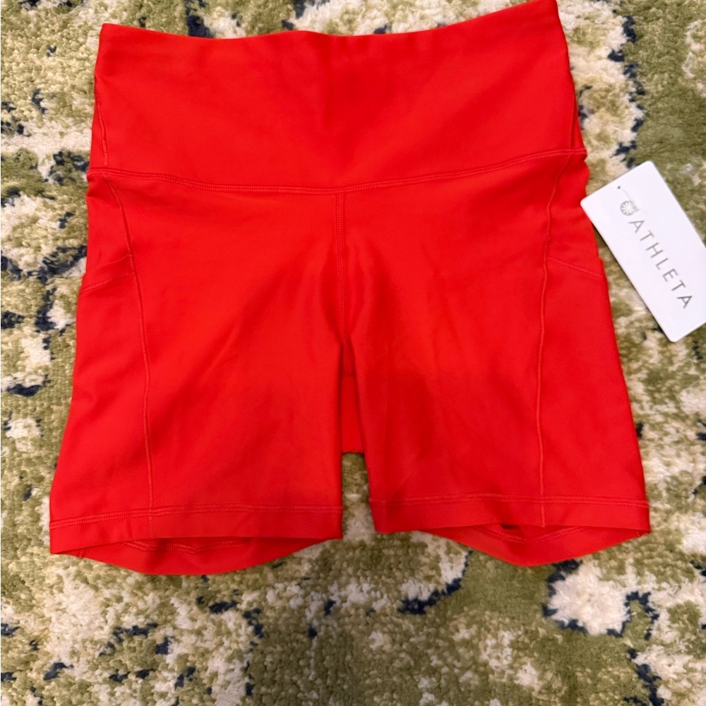 Athleta Cardinal Red Interval Stash 5” Bike Short NWT